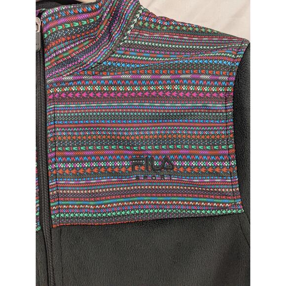 Fila Sport Faux Fur Fleece Jacket M Black Full Zip Tribal Boho Long Sleeve Layer - Picture 2 of 13